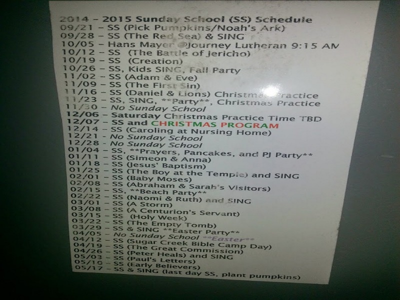 Sunday School Schedule