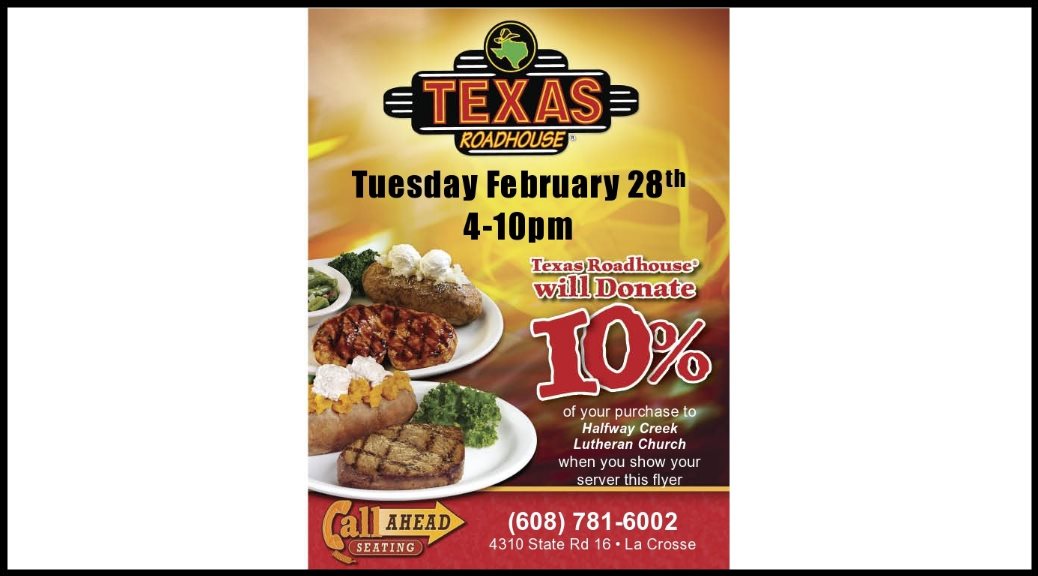 Texas Roadhouse flyer for HCLC Dine In 2/28/2017